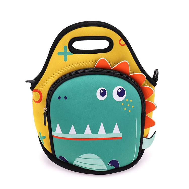 Washable Reusable Green Yellow Crocodile Kids Lunch Bag